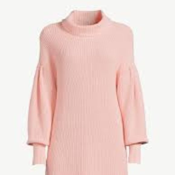 Free Assembly Cowl Neck 3X Pleated Shoulder Sweater Midi Dress Pink - Picture 2 of 15